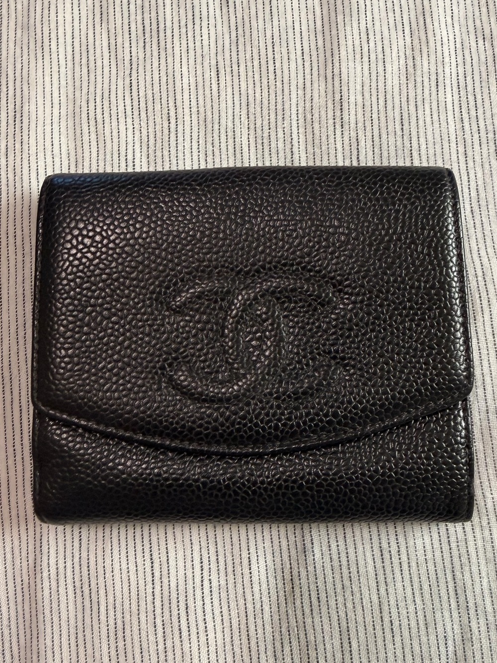 Authentic CHANEL Black Caviar Leather Timeless 'CC' Compact Wallet